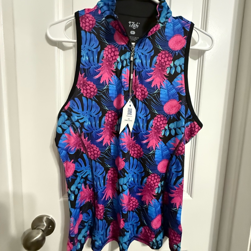 Signature Pink and Blue Sleeveless Polo Tank Top